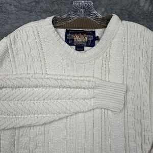 VTG Ralph Lauren Chaps Cable Knit Sweater Mens Large Cotton Cream USA READ